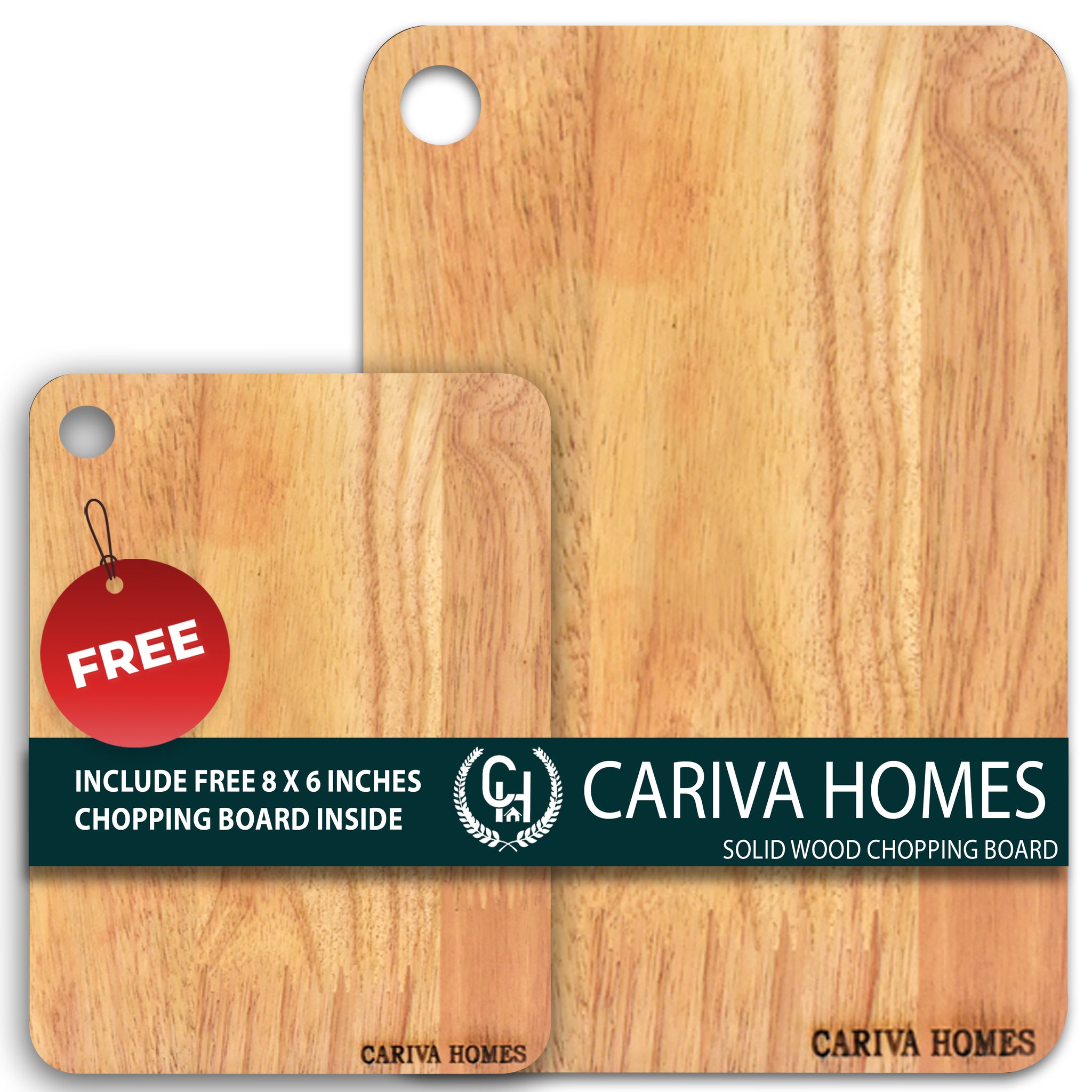 CARIVA HOMES Wooden Chopping Board 22 x 32 CM - Durable Cutting Board for Kitchen Rectangular Shape - Knife Friendly Wood for Vegetables, Fruits & Meat Include Free 22 X 18 CM Chopping Board Inside