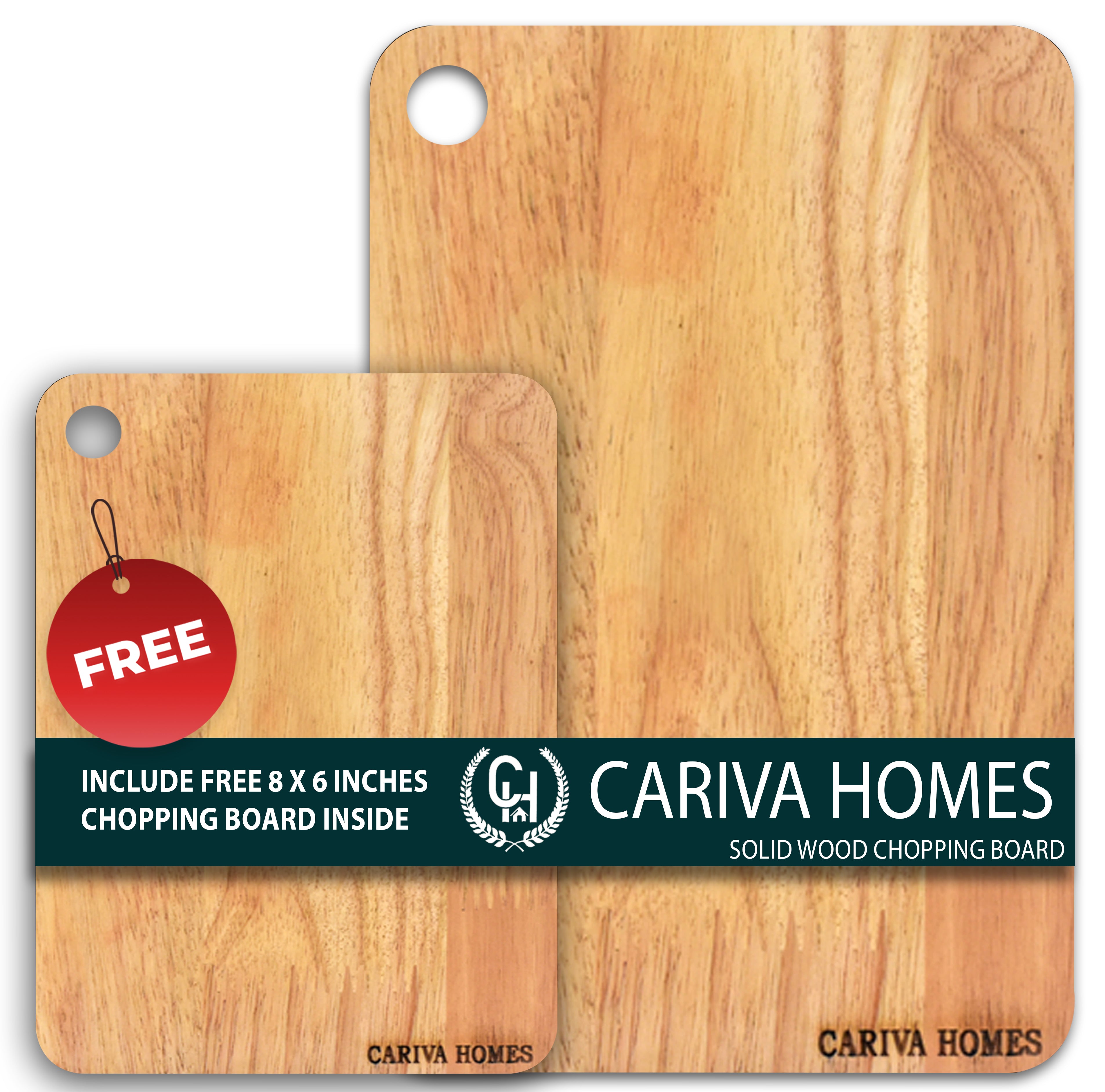CARIVA HOMES Wooden Chopping Board 22 x 32 CM - Durable Cutting Board for Kitchen Rectangular Shape - Knife Friendly Wood for Vegetables, Fruits & Meat Include Free 22 X 18 CM Chopping Board Inside
