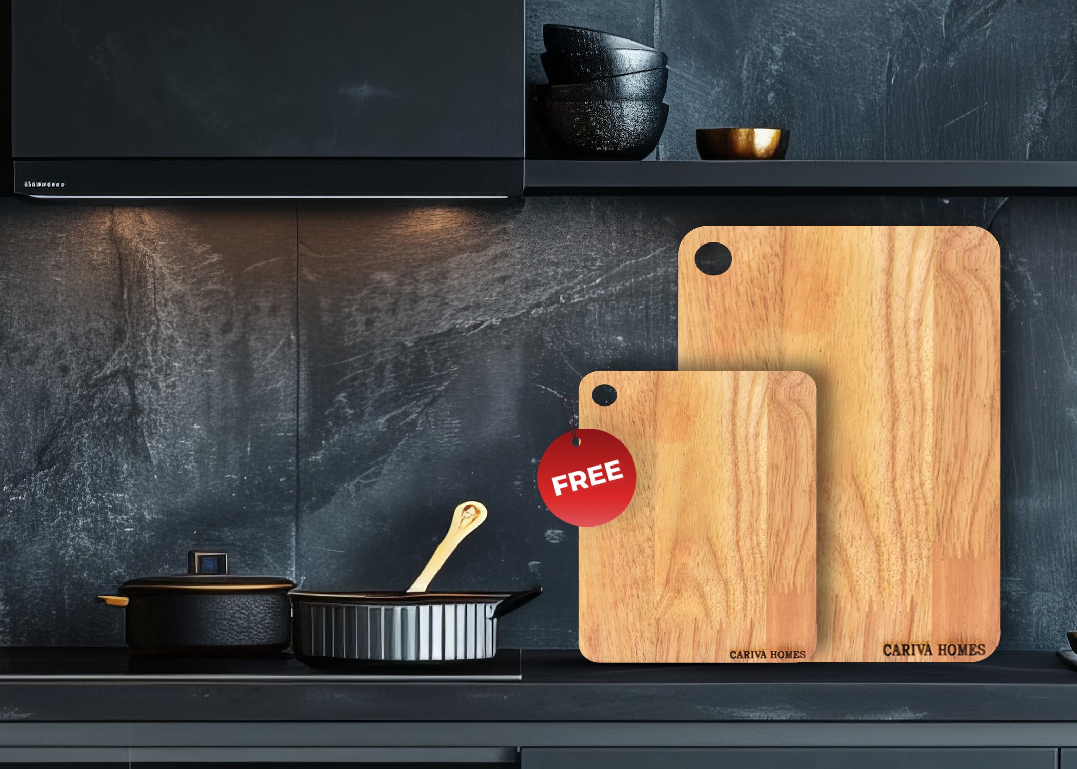 CARIVA HOMES Wooden Chopping Board 22 x 32 CM - Durable Cutting Board for Kitchen Rectangular Shape - Knife Friendly Wood for Vegetables, Fruits & Meat Include Free 22 X 18 CM Chopping Board Inside