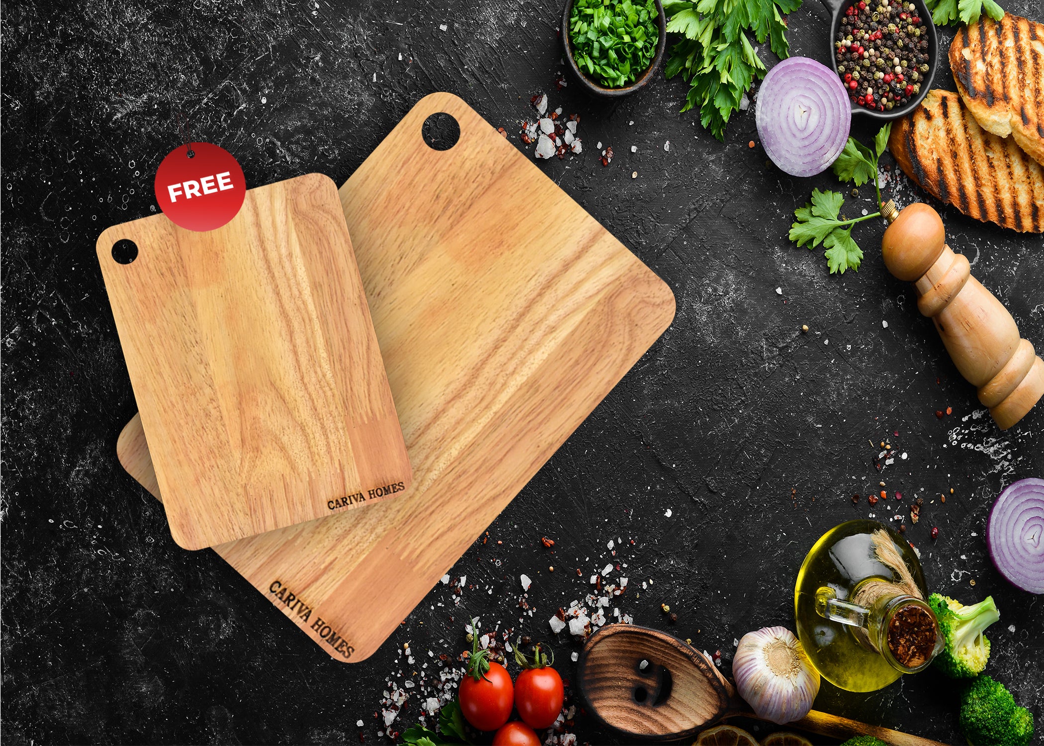 CARIVA HOMES Wooden Chopping Board 22 x 32 CM - Durable Cutting Board for Kitchen Rectangular Shape - Knife Friendly Wood for Vegetables, Fruits & Meat Include Free 22 X 18 CM Chopping Board Inside