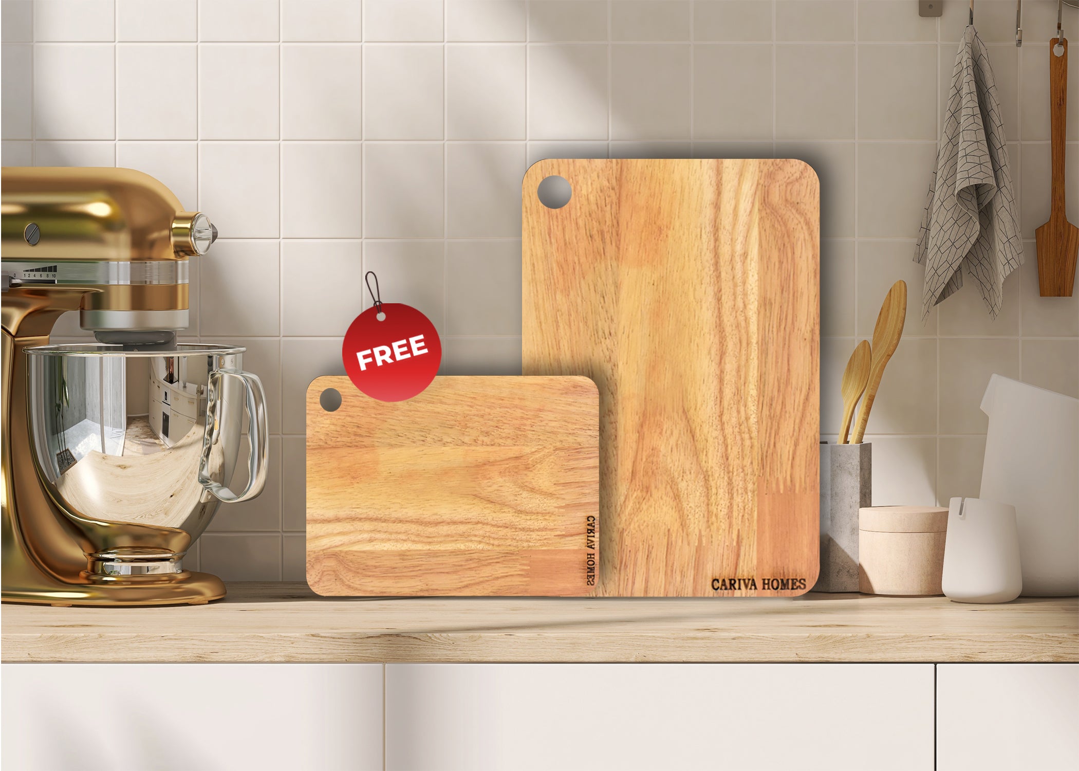 CARIVA HOMES Wooden Chopping Board 22 x 32 CM - Durable Cutting Board for Kitchen Rectangular Shape - Knife Friendly Wood for Vegetables, Fruits & Meat Include Free 22 X 18 CM Chopping Board Inside